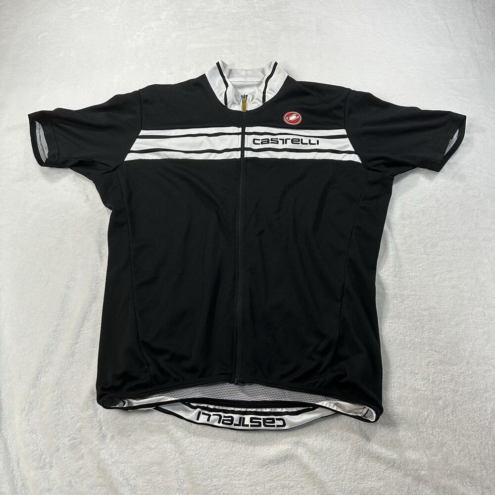 Castelli Cycling Jersey Men’s XL Black White Full Zip Short Sleeve Bike Shirt